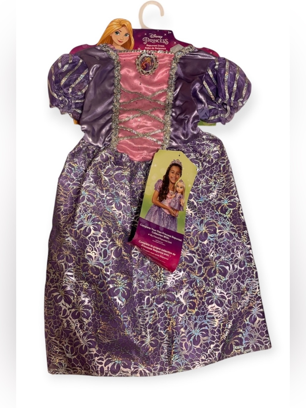 Disney Princess Rapunzel Dress Costume Tangled Purple Pink Girls Dress-Up 3+